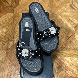 Dr Scholl’s Black and Silver Slide Sandals